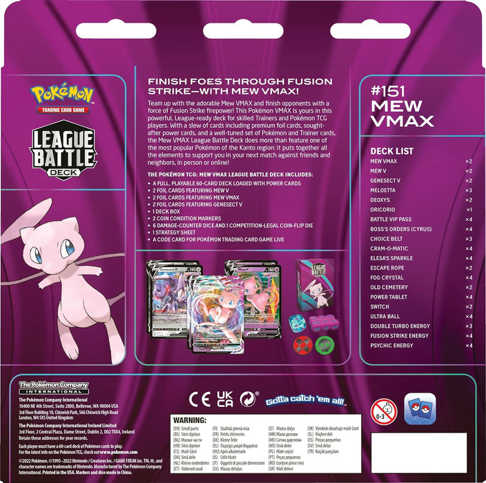 Pokemon TCG: Mew VMAX League Battle Deck (60 cards Ready to Play Deck, 4 Foil V Cards & 2 Foil VMAX Cards)